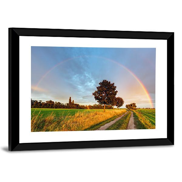 Rainbow Over Field Road Canvas Wall Art-5 Horizontal-Gallery Wrap-22" x 12"-Tiaracle