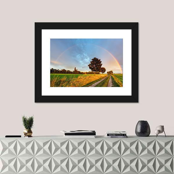 Rainbow Over Field Road Canvas Wall Art-5 Horizontal-Gallery Wrap-22" x 12"-Tiaracle