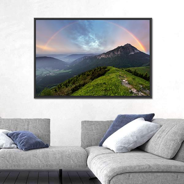 Rainbow Over Mountain Peak Canvas Wall Art-3 Horizontal-Gallery Wrap-25" x 16"-Tiaracle
