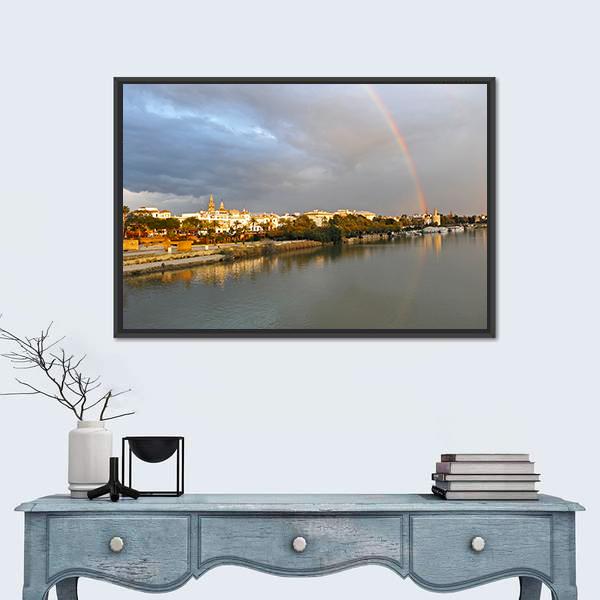 Rainbow Over Sevilla In Spain Canvas Wall Art-1 Piece-Floating Frame-24" x 16"-Tiaracle