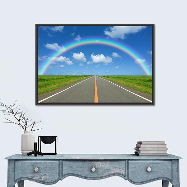 Rainbow Over Straight Road Canvas Wall Art-5 Horizontal-Gallery Wrap-22" x 12"-Tiaracle