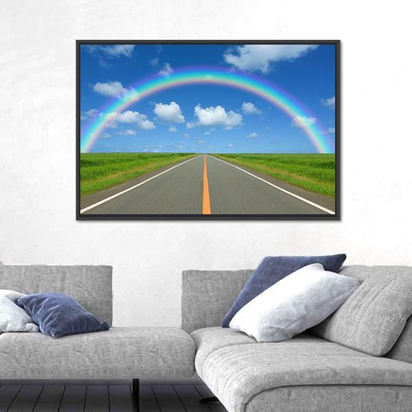 Rainbow Over Straight Road Canvas Wall Art-5 Horizontal-Gallery Wrap-22" x 12"-Tiaracle