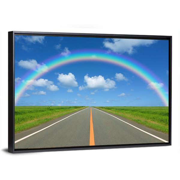 Rainbow Over Straight Road Canvas Wall Art-5 Horizontal-Gallery Wrap-22" x 12"-Tiaracle