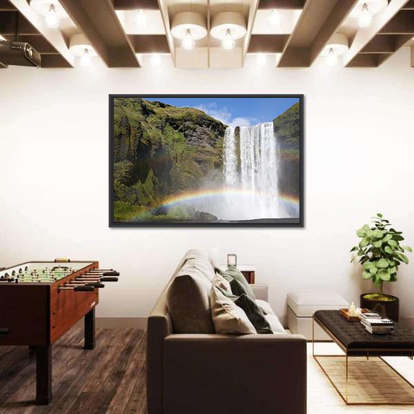 Rainbow Waterfall Of Skogafoss Canvas Wall Art-1 Piece-Floating Frame-24" x 16"-Tiaracle