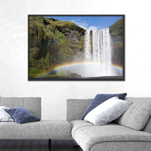 Rainbow Waterfall Of Skogafoss Canvas Wall Art-5 Horizontal-Gallery Wrap-22" x 12"-Tiaracle