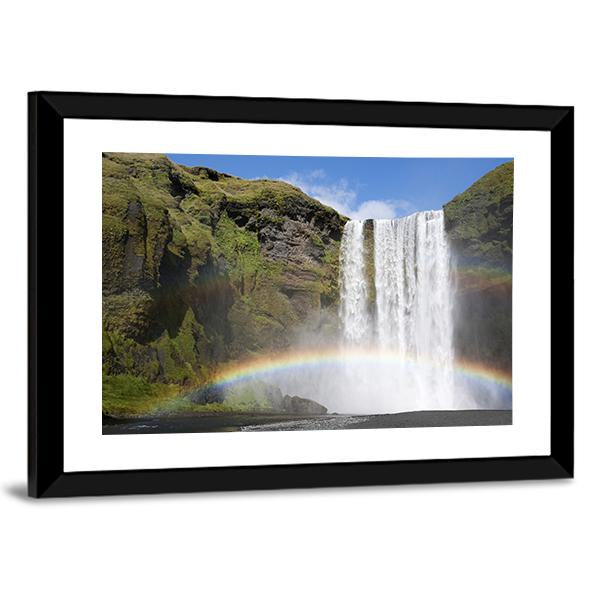 Rainbow Waterfall Of Skogafoss Canvas Wall Art-5 Horizontal-Gallery Wrap-22" x 12"-Tiaracle