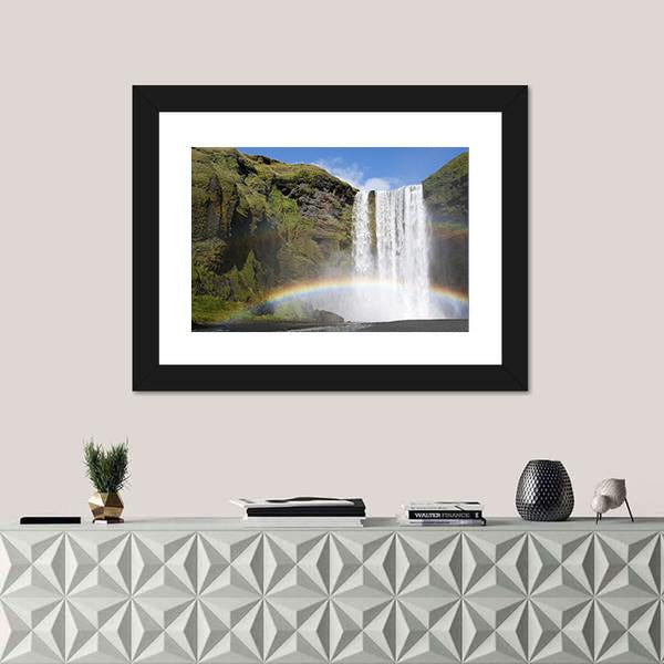 Rainbow Waterfall Of Skogafoss Canvas Wall Art-5 Horizontal-Gallery Wrap-22" x 12"-Tiaracle