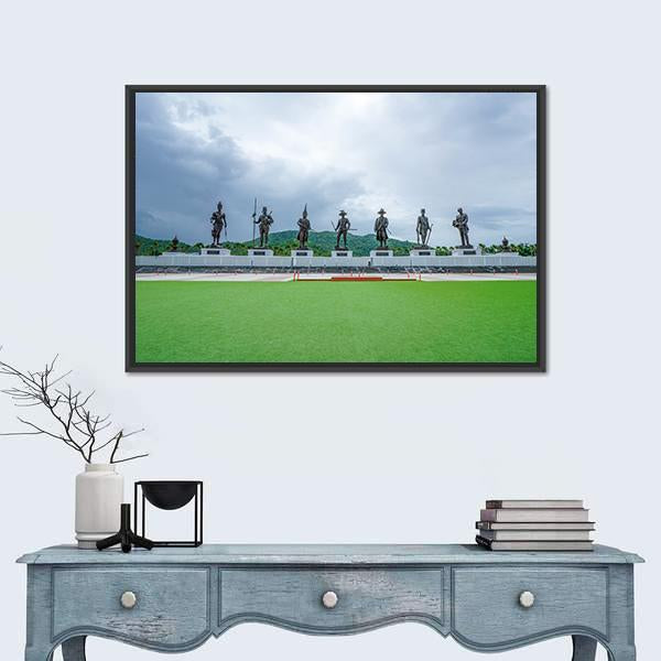 Rajaphak Park 7 Greatest King Statue Canvas Wall Art-1 Piece-Floating Frame-24" x 16"-Tiaracle