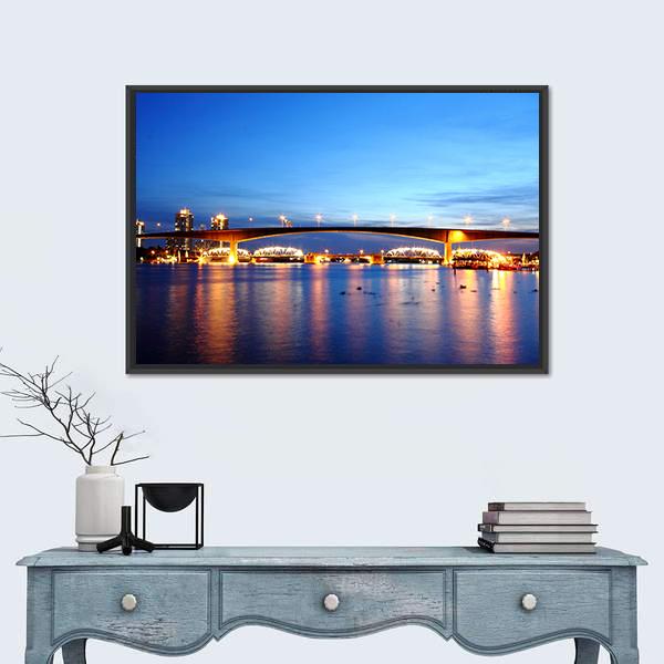 Rama 9 Bridge In Bangkok Canvas Wall Art-1 Piece-Floating Frame-24" x 16"-Tiaracle