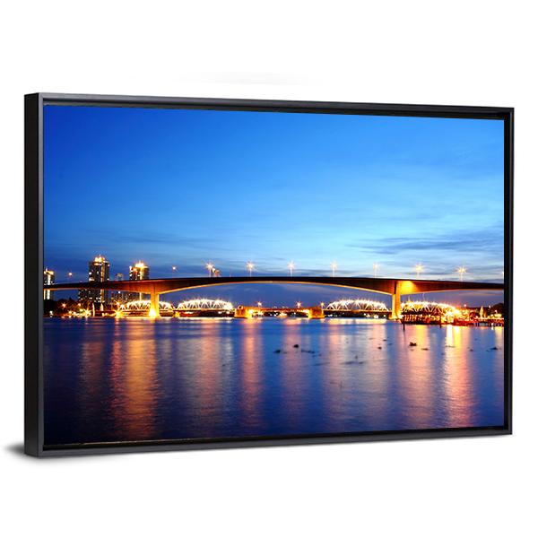 Rama 9 Bridge In Bangkok Canvas Wall Art-3 Horizontal-Gallery Wrap-25" x 16"-Tiaracle
