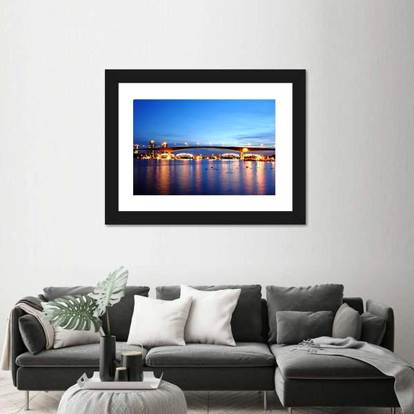 Rama 9 Bridge In Bangkok Canvas Wall Art-3 Horizontal-Gallery Wrap-25" x 16"-Tiaracle