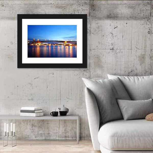 Rama 9 Bridge In Bangkok Canvas Wall Art-3 Horizontal-Gallery Wrap-25" x 16"-Tiaracle