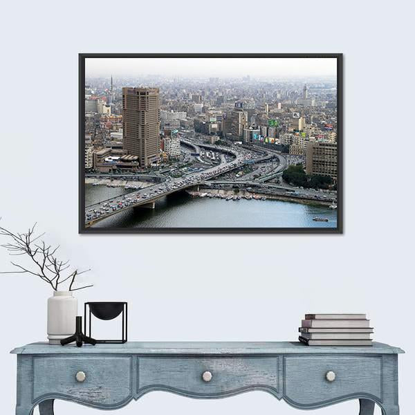Ramses Hilton Hotel At Nile River In Cairo Canvas Wall Art-1 Piece-Floating Frame-24" x 16"-Tiaracle
