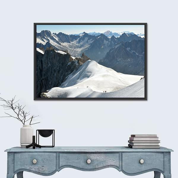 Range Of High Alps And Mountaineers Canvas Wall Art-1 Piece-Floating Frame-24" x 16"-Tiaracle