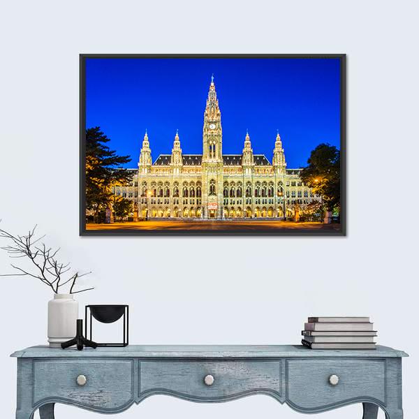 Rathaus Mayor Office In Vienna Canvas Wall Art-1 Piece-Floating Frame-24" x 16"-Tiaracle