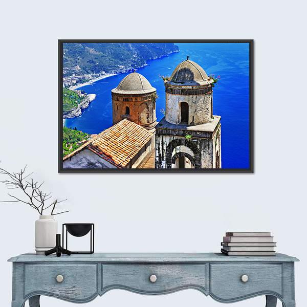 Ravello Village On Amalfi Coast In Italy Canvas Wall Art-1 Piece-Floating Frame-24" x 16"-Tiaracle