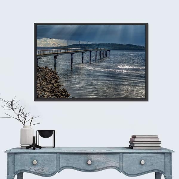 Rays Of Light Shine Through Clouds In Des Moines In Washington Canvas Wall Art-1 Piece-Floating Frame-24" x 16"-Tiaracle