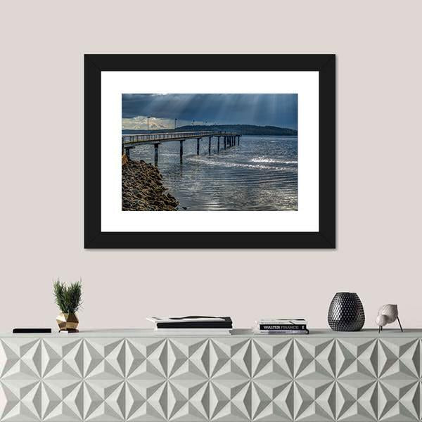 Rays Of Light Shine Through Clouds In Des Moines In Washington Canvas Wall Art-1 Piece-Framed Print-20" x 16"-Tiaracle