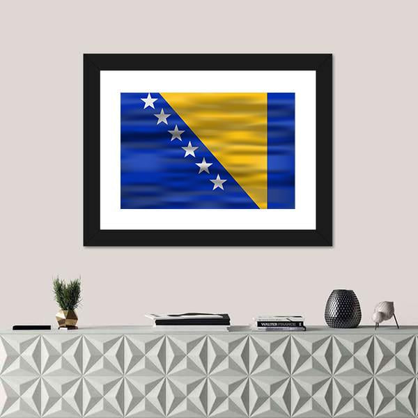 Realistic Flag Bosnia And Herzegovina Canvas Wall Art-1 Piece-Framed Print-42" x 14"-Tiaracle