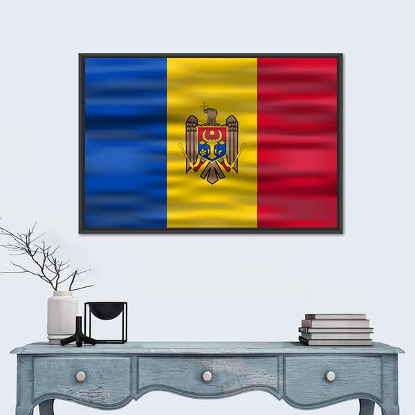 Realistic Flag Moldova Canvas Wall Art-1 Piece-Floating Frame-36" x 24"-Tiaracle
