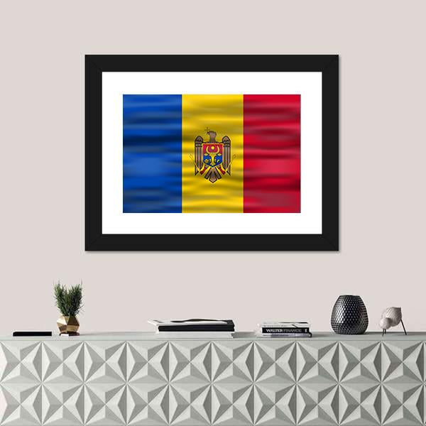 Realistic Flag Moldova Canvas Wall Art-1 Piece-Framed Print-42" x 14"-Tiaracle