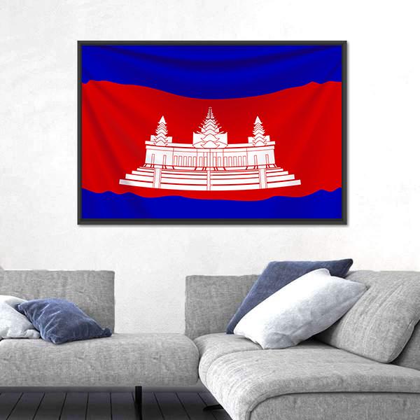 Realistic Flag Of Cambodia Canvas Wall Art-5 Horizontal-Gallery Wrap-22" x 12"-Tiaracle
