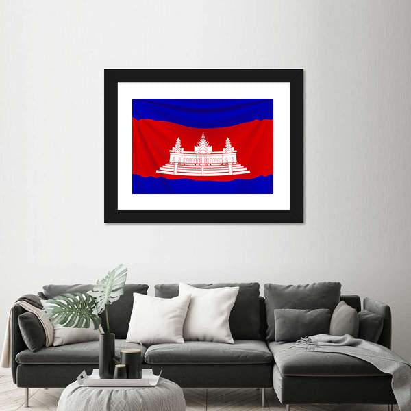 Realistic Flag Of Cambodia Canvas Wall Art-5 Horizontal-Gallery Wrap-22" x 12"-Tiaracle