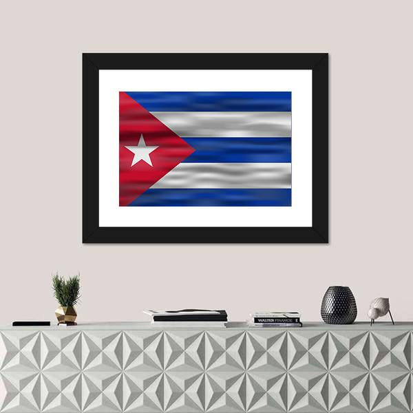 Realistic Flag Of Cuba Canvas Wall Art-1 Piece-Framed Print-42" x 14"-Tiaracle