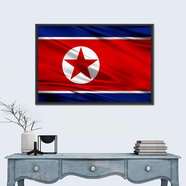 Realistic Flag Of North Korea Canvas Wall Art-5 Horizontal-Gallery Wrap-22" x 12"-Tiaracle