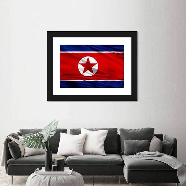 Realistic Flag Of North Korea Canvas Wall Art-5 Horizontal-Gallery Wrap-22" x 12"-Tiaracle