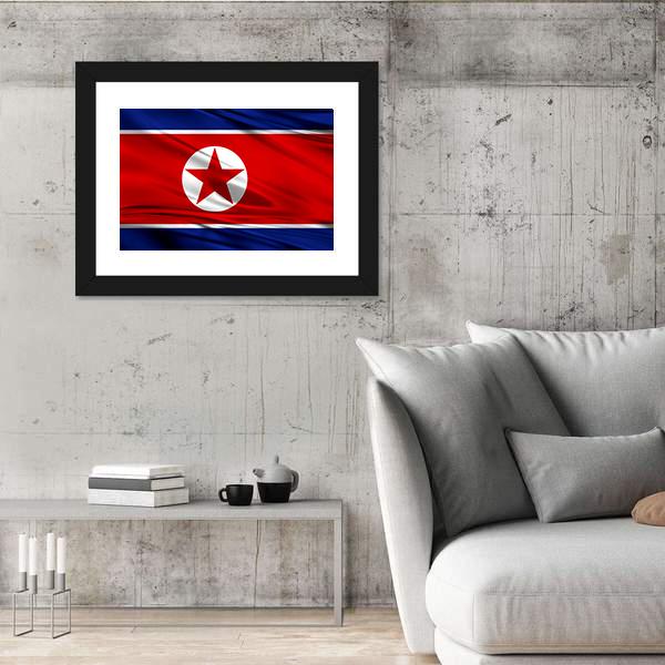 Realistic Flag Of North Korea Canvas Wall Art-5 Horizontal-Gallery Wrap-22" x 12"-Tiaracle