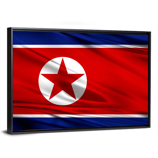Realistic Flag Of North Korea Canvas Wall Art-1 Piece-Floating Frame-24" x 16"-Tiaracle