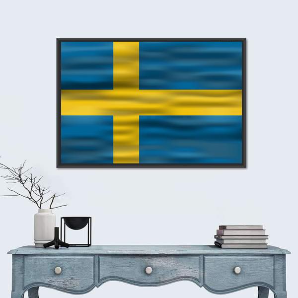 Realistic Flag Of Sweden Canvas Wall Art-1 Piece-Floating Frame-36" x 24"-Tiaracle