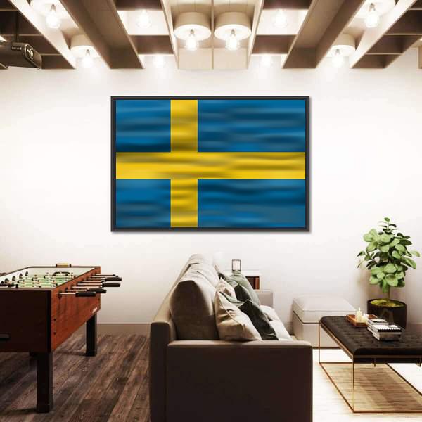 Realistic Flag Of Sweden Canvas Wall Art-5 Horizontal-Gallery Wrap-22" x 12"-Tiaracle