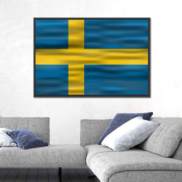 Realistic Flag Of Sweden Canvas Wall Art-5 Horizontal-Gallery Wrap-22" x 12"-Tiaracle