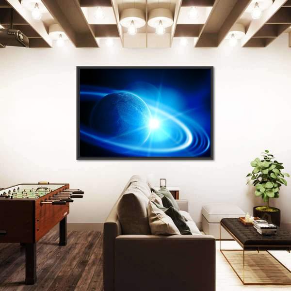 Realistic Saturn In Open Space Canvas Wall Art-3 Horizontal-Gallery Wrap-25" x 16"-Tiaracle