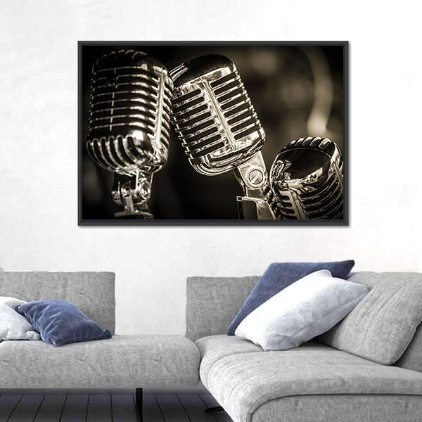 Recording Studio Microphones Canvas Wall Art-1 Piece-Floating Frame-24" x 16"-Tiaracle