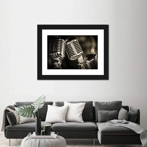 Recording Studio Microphones Canvas Wall Art-1 Piece-Framed Print-20" x 16"-Tiaracle