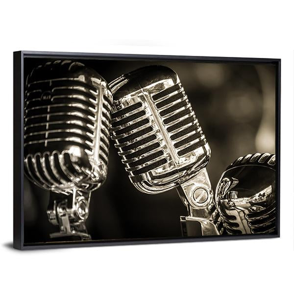 Recording Studio Microphones Canvas Wall Art-3 Horizontal-Gallery Wrap-25" x 16"-Tiaracle