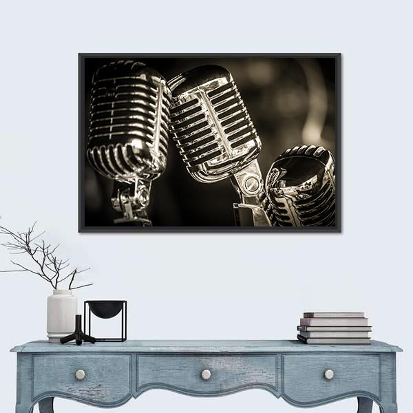Recording Studio Microphones Canvas Wall Art-3 Horizontal-Gallery Wrap-25" x 16"-Tiaracle