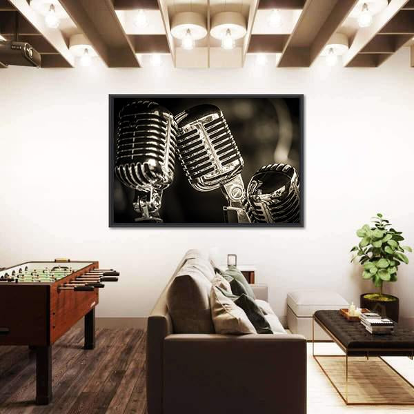 Recording Studio Microphones Canvas Wall Art-3 Horizontal-Gallery Wrap-25" x 16"-Tiaracle