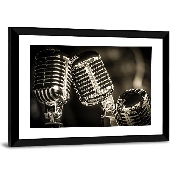 Recording Studio Microphones Canvas Wall Art-3 Horizontal-Gallery Wrap-25" x 16"-Tiaracle
