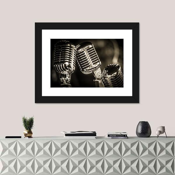 Recording Studio Microphones Canvas Wall Art-3 Horizontal-Gallery Wrap-25" x 16"-Tiaracle
