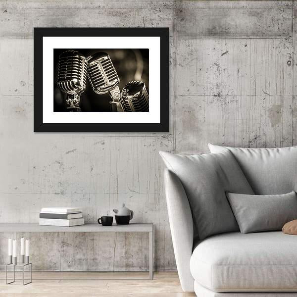 Recording Studio Microphones Canvas Wall Art-3 Horizontal-Gallery Wrap-25" x 16"-Tiaracle