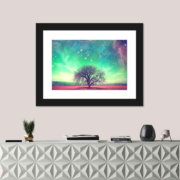 Red Alien Landscape With A Tree Canvas Wall Art-1 Piece-Framed Print-20" x 16"-Tiaracle