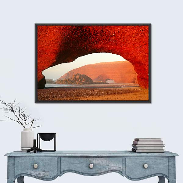 Red Archs On Atlantic Ocean Coast Canvas Wall Art-1 Piece-Floating Frame-24" x 16"-Tiaracle