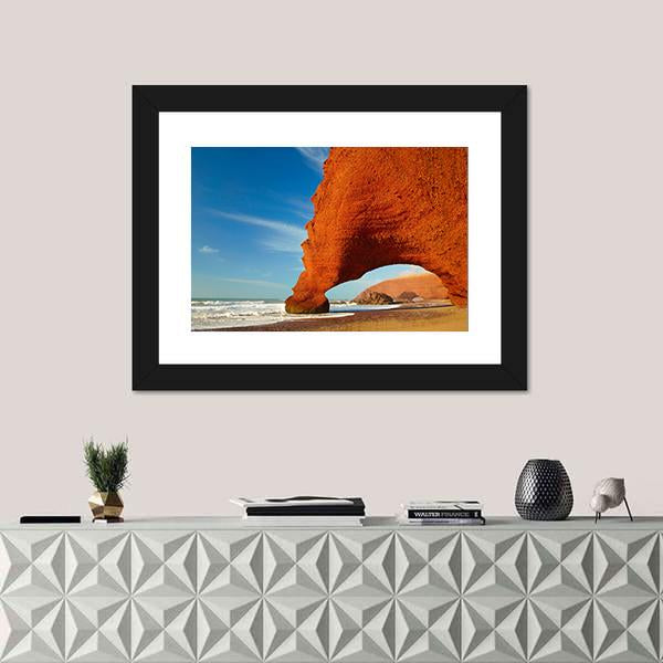 Red Archs On Atlantic Ocean Coast Canvas Wall Art-1 Piece-Framed Print-20" x 16"-Tiaracle
