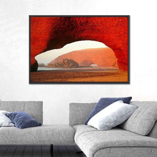 Red Archs On Atlantic Ocean Coast Canvas Wall Art-3 Horizontal-Gallery Wrap-25" x 16"-Tiaracle