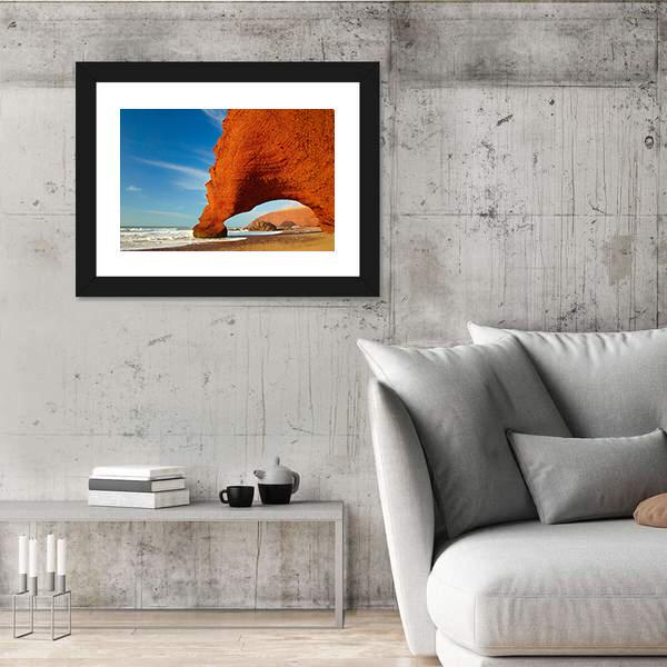 Red Archs On Atlantic Ocean Coast Canvas Wall Art-5 Horizontal-Gallery Wrap-22" x 12"-Tiaracle