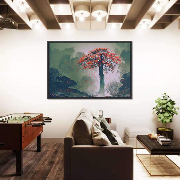 Red Autumn Tree Canvas Wall Art-5 Horizontal-Gallery Wrap-22" x 12"-Tiaracle